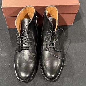 Leonardo Principi Men's Black Leather Lace Up Zip-Up Boots